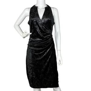 Tahari Belecia Midi Dress Faux Wrap Sleeveless Velvet Black Silver Sparkle Sz M
